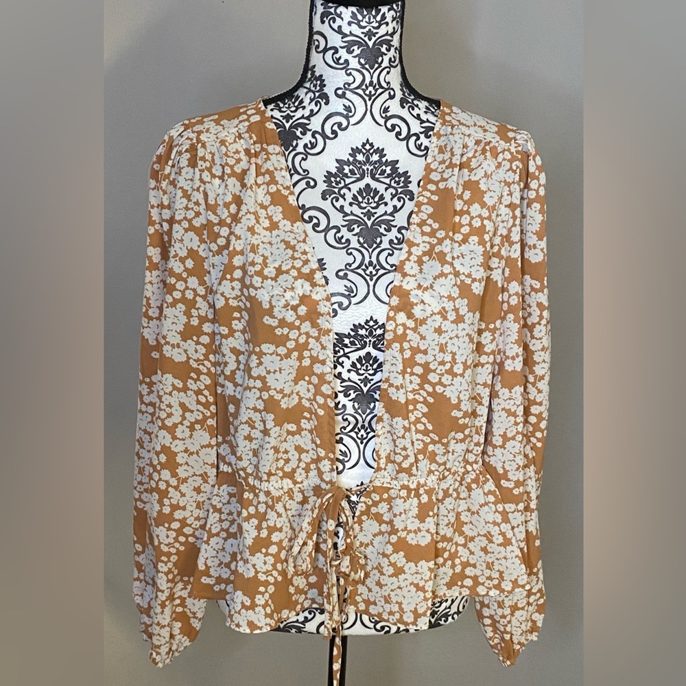 Printed tie front blouse